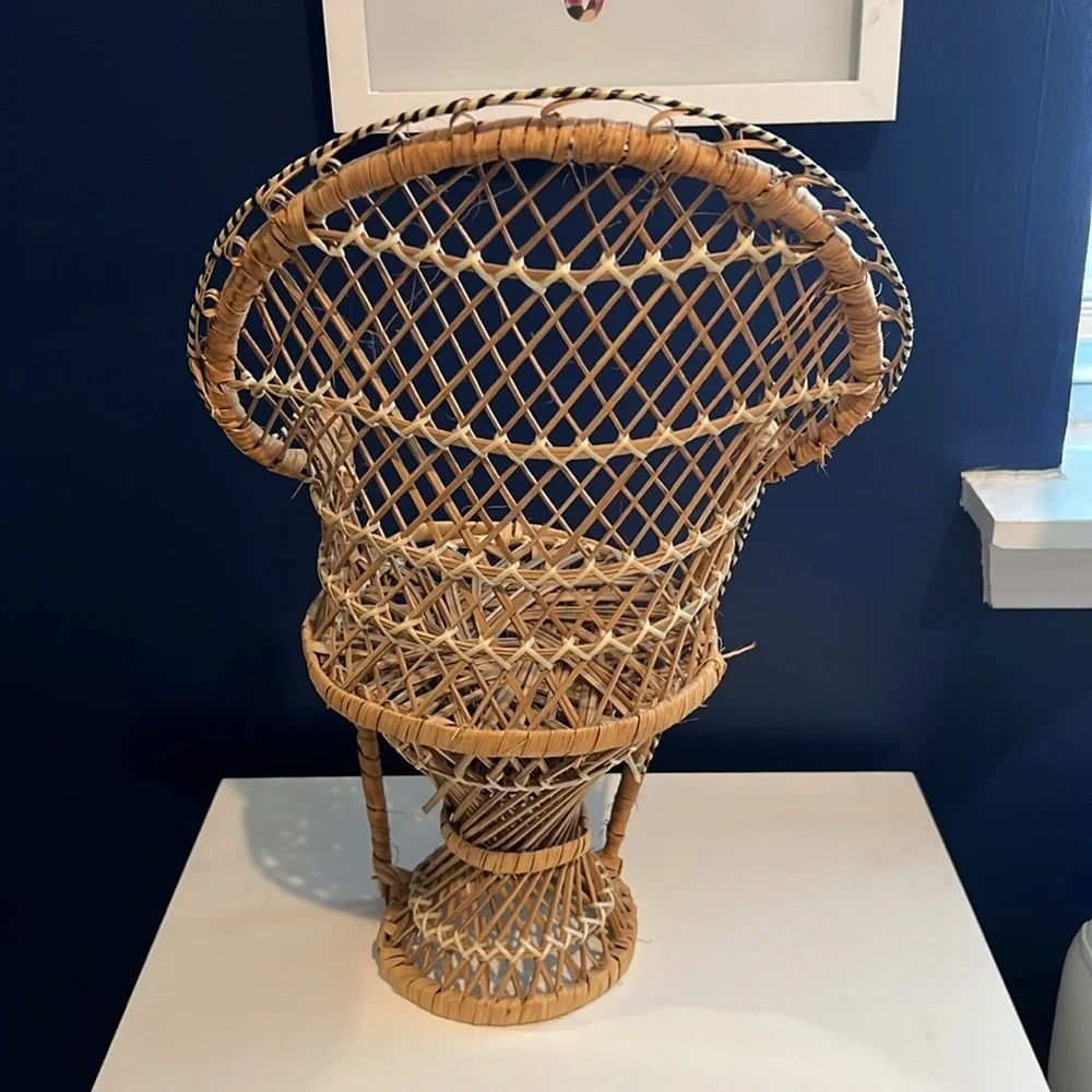Mini Wicker Chair Plant Stand